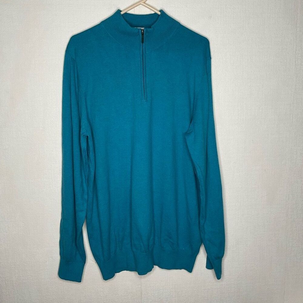LL Bean Sweater Mens Extra Large Tall Cotton Cashmere Pullover Blue Quarter Zip